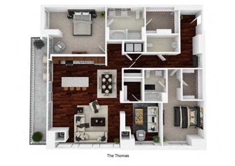 Floor plan for 2 beds, 3 baths, 1743 sqft